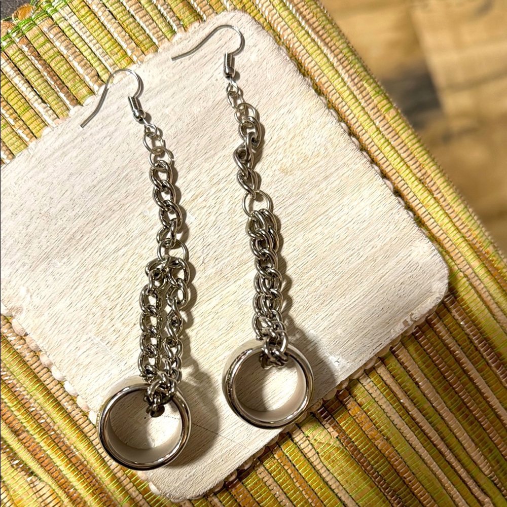 185.  Hand-Crafted Repurposed Silver Chain Link Earrings